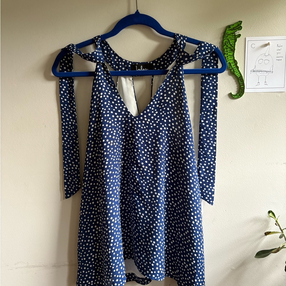Lulu's Navy Polka Dot Sleeveless Halter Top Blouse